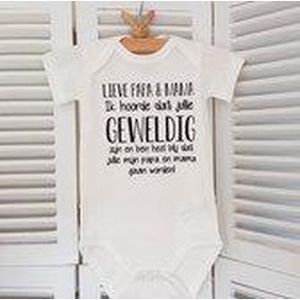 pyjama Baby pakje cadeau geboorte meisje jongen set met tekst aanstaande zwanger kledingset pasgeboren unisex  romper lange mouw wit en broekje| Huispakje | Kraamkado | Gift Set babyset kraamcadeau babygeschenkset