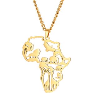 Afrikaanse Kaart Ketting voor Mannen - Diersymbolen en Tribale Hangend voor Jongens