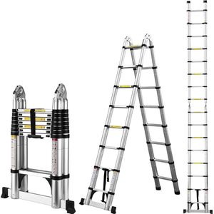 Telescopische vouwladder multifunctioneel staande uittrekbare ladder - 150 kg zilver