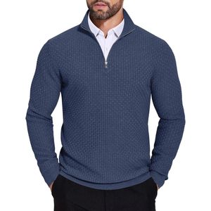 Heren Pullover Half Zip Coltrui Gebreid Thermo Sweatshirt Langarm Noorse Stijl Navy Blauw XXL