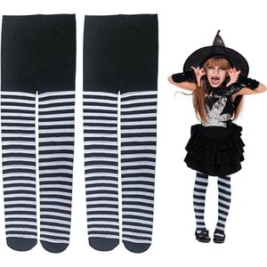 Kinderpanty's - Ondoorzichtige gestreepte panty's voor meisjes en jongens, witte en zwarte strepen, heksenpanty voor Halloween cosplay party shows carnaval - 2 paar