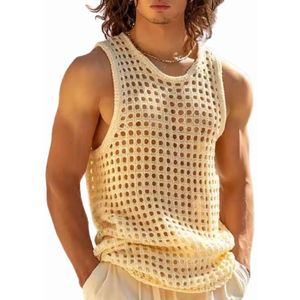 Doorschijnende Heren Hemd - Gebreid - Tanktop - Shirt - Wit - Zomer - Feest