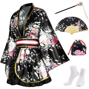 Unyqoos® Stijlvolle Korte Japanse Kimono Set voor Dames met Accessoires en Bloemenprint