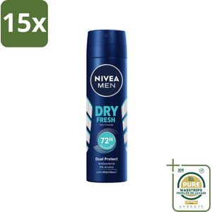 15 x NIVEA Men Deodorant Spray Dry Fresh 150 ml - Grootverpakking - NIVEA MEN Deodorant Spray - Anti-transpirant - 48 Uur Bescherming - Dry Fresh - Mannen