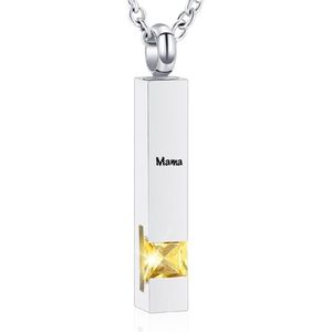 Luxe Ashanger | Met Ketting En Gravering | Mama | Assieraad | Zilverkleurig Met Gele Steen | As Ketting | Gedenksieraad | Urn | Incl. As vuller