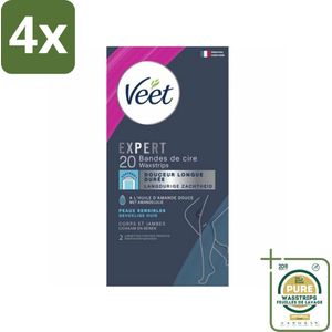 Veet Expert - Ontharingsstrips - Lichaam & Benen - Gevoelige Huid - 20 strips - Voordeelverpakking - 4 stuks - Ontharing lichaam - Gevoelige huid