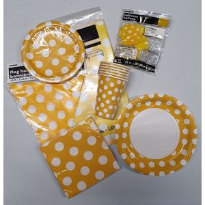 Polka dots stippen borden bekers servetten pakket geel