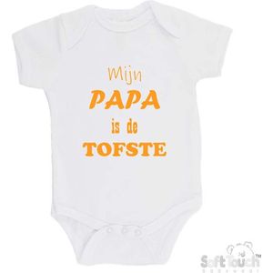 100% katoenen Romper ""Mijn Papa is de TOFSTE"" Vader Vaderdag Unisex Katoen Wit/mosterd Maat 68/74