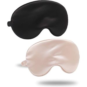 Oogmasker Slaap - Sleeping Mask - Lichtblokkerend Verstelbaar - 2 Stuks - Voor Thuis Hotel Vliegtuig - Zwart Vleesroze
