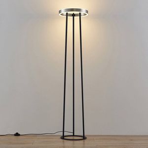 Lucande - LED vloerlamp- met dimmer - 1licht - IJzer, aluminium, kunststof - H: 131 cm - nikkel, zwart - Inclusief lichtbron