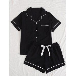 Luxe Pyjamaset - Dames Pyama Set - Nachtkleding - Dames Pyama Korte Broek - Satijn - Pyama Dames Volwassenen - Zwarte Pyjama Dames