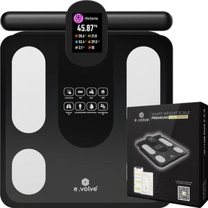 e.volve - Slimme Weegschaal - Digitaal - Personenweegschaal met Lichaamsanalyse - Oplaadbaar - Incl. App & Uittrekbaar Handvat