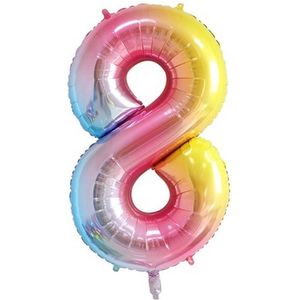 Folie Ballonnen XL Cijfer 8 , Blauwe Regenboog, 86cm, Verjaardag, Feest, Party, Decoratie, Versiering, Miracle Shop