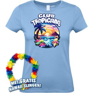 Dames t-shirt Colorful Tropics | Toppers in Concert 2024 | Club Tropicana | Hawaii Shirt | Ibiza Kleding | Lichtblauw Dames | maat M