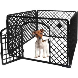 Hondenren - Puppyren - Box voor hond/puppy - Bench - Kooi - Ren - Wit - Transporteerbaar - Met poortje - 90X90X60CM