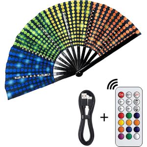 Discofan - Festival LED waaier XXL - Met multicolor LED verlichting - Lampjes - Lichtgevende handwaaier - Spaanse waaier - Met afstandsbediening - Disco print