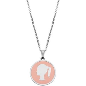CO88 Collection Zodiac 8CN 26093 Stalen Collier met Hanger - Sterrenbeeld Maagd 15 mm - Lengte 42 + 5 cm - Zilverkleurig / Pastel Roze