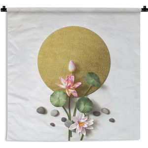 Wandkleed Goud Geverfd - Flat lay van een Aziatisch theeritueel Wandkleed katoen 60x60 cm - Wandtapijt met foto