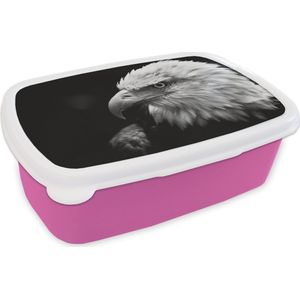 Broodtrommel Roze - Lunchbox - Brooddoos - Arend - Macro - Zwart - 18x12x6 cm - Kinderen - Meisje