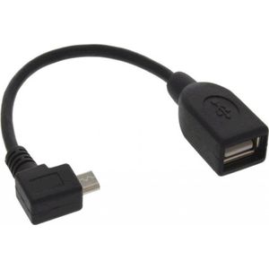 Micro USB OTG kabel / adapter - handig haaks model 90 graden om diverse USB apparaten zoals bijvoorbeeld USB-stick, Flashdrive, keyboard en muis aan te sluiten op smartphone of tablet zoals Samsung Galaxy S2, S3, S4, S5, S6, S7 Nexus 5, 7, 10 etc