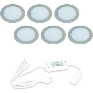 Hera FR-68 LED set van 6 inbouw spots met trafo 24V RVS-look
