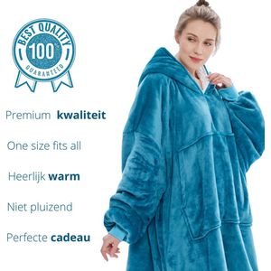 Q-Living Hoodie Deken - Extra Lang & Dik - Snuggie - Plaid Met Mouwen - Snuggle Hoodie - Fleece Deken Met Mouwen - 1450 gram - Oceaan Blauw