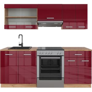 Vicco R-Line Complete keukeneenheid – 200 cm , WB Eik Bordeaux hoogglans/gouden eik , WB Eik