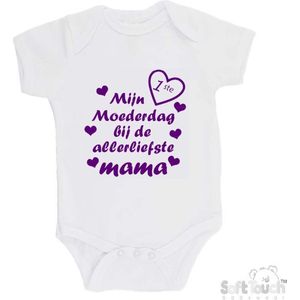 100% katoenen Romper ""Mijn 1ste moederdag bij de allerliefste mama"" Meisjes Katoen Wit/paars Maat 62/68