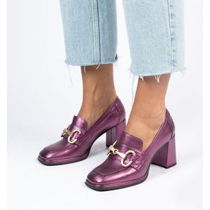 Manfield Leren Pumps met Gesp Paars Metallic