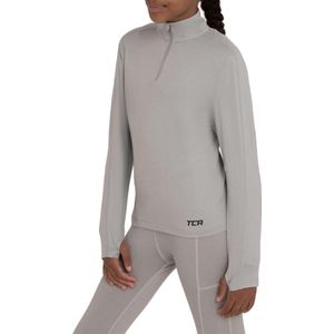 TCA Meisjes lichtgewicht Fusion QuickDry lange mouwen half-rits hardlooptop - Cool Grey Heather, 6-8 jaar