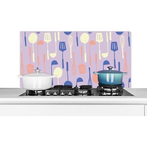 Spatscherm keuken 100x50 cm - Kookplaat achterwand Patronen - Keukengerei - Spatel - Garde - Muurbeschermer - Spatwand fornuis - Hoogwaardig aluminium
