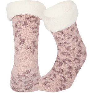 Apollo - Dames - Huissokken - Panterprint - Antislip - One Size - Roze