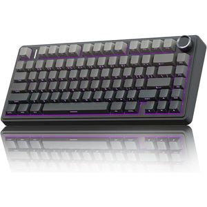 EPOMAKER x AULA F75 - Zwart/Grijs - Mechanisch Draadloos Toetsenbord - RGB - 75% - QWERTY - Gaming Keyboard - Leobog Reaper Switch