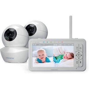Babymonitor met 5 inch HD-scherm en 2 camera's - 2-weg audio, afstandsbediening en nachtlampje