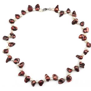 Zoetwater parelketting Purple Lady - echte parels - wit - rood - bruin - sterling zilver (925)