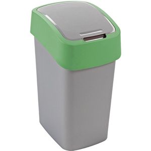 Cuver - Prullenbak / Afvalbak met deksel - Grijs met groen frame - 25L, Flip Bin