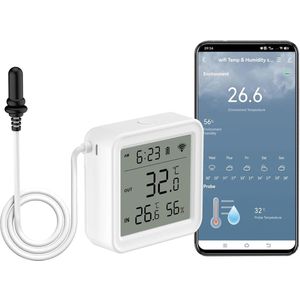 Slimme WiFi Thermometer Hygrometer met App en Alarm - Digitale Temperatuur- en Vochtigheidsmeter voor Voedselopslag