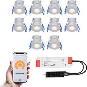 Milano - 10x Smart inbouwspots veranda – Complete Set – Wifi & Bluetooth - Plug & Play - IP65 – LED 2700K warm wit - 200 lumen - 12 volt - 3 Watt - RVS