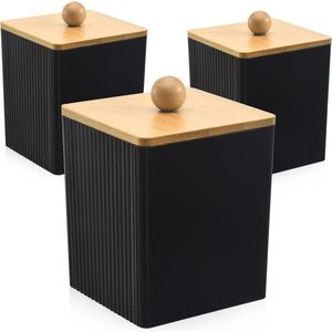 Stofdichte bamboeafdekking wattenstaafjeshouder - Zwarte robuuste acryl wattenschijfdispenser - Multifunctionele wattenschijfopslag - Badkamerorganizer voor wattenstaafjes haarspelden