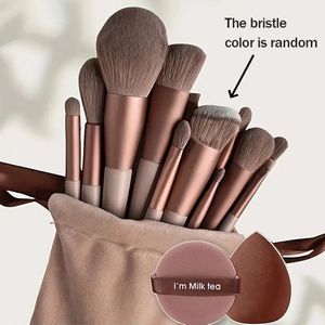 13-delige Make-up Kwastenset + 2 Bruine Make-up Sponzen – All-in-One Set voor Oogschaduw, Foundation, BB Crème & Concealer