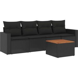 vidaXL Loungeset 5-delig - Zwart - Inclusief Kussens Loungeset - Lounge Set - Tuinlounge - Buitendining - Outdoor Furniture