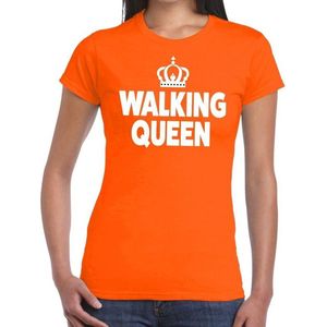 Walking Queen t-shirt oranje dames - feest shirts dames - wandel/avondvierdaagse kleding XS