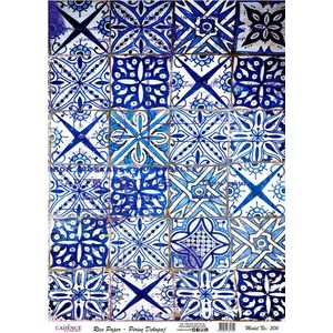 Cadence Rijst Decoupage Papier 306 30x42 cm Blauw Mozaiek