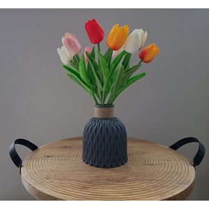 Kunststof vaas, decoratieve vaas, 14,5 cm hoog, Grijs, modern, moederdag cadeau, voorjaar, lente