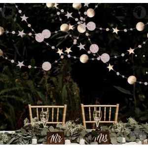 Christmas / Kerst - Gouden Ster & Cirkel Glitter - Guirlande - Vlaggenlijn - Slinger - Vlag | Huwelijk - Geboorte - Feest - Verjaardag - Jubileum - Bruiloft - Babyshower - Event - Wedding - Birthday party - Veranda - Decoratie | Slaapkamer meisje