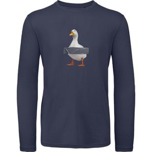 B & C - Heren T Shirt Eend - Lange Mouw - Blauw - Maat S