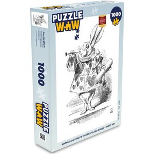 Puzzel Vintage illustratie muziekspelend konijn - zwart wit - Legpuzzel - Puzzel 1000 stukjes volwassenen