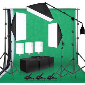 Happyment® Fotostudio set - Studiolamp - Softbox - Greenscreen met achtergrond systeem - Greenscreen - Statief - Black friday - Kerstcadeau