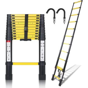 Telescopische ladder 3,2 m - 150 kg belastbaar - Antislip aluminium - Met afneembare haken