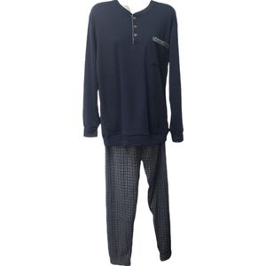 Uniseks - Thermo Pyjama set - Dames & Heren - Merk Notte Stella - Longsleeve & Broek - Geruit-Motief - Kleur Donkerblauw/Marineblauw/Grijs - Maat 3XL - Cadeau - Kerst